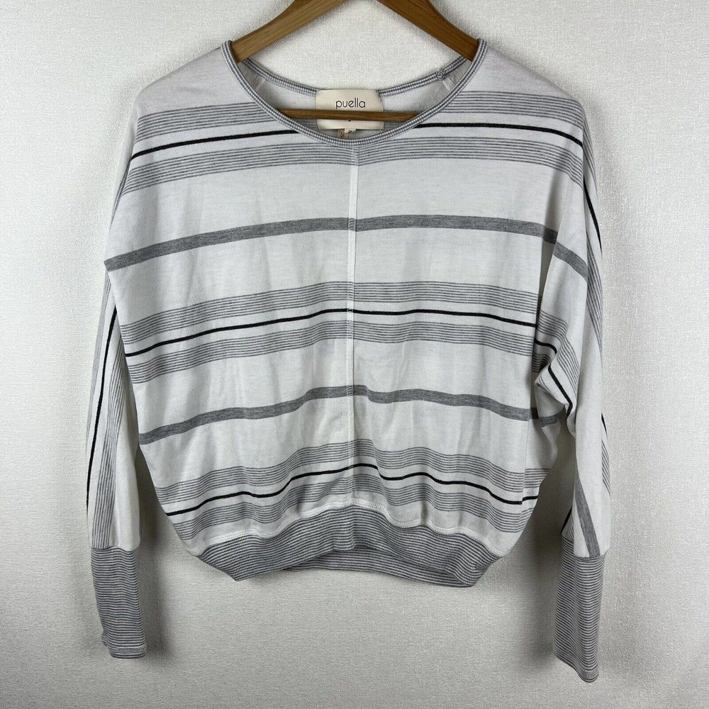 Puella Anthropologie Shirt Women’s Small White Blue Striped Peasant Blouse Top
